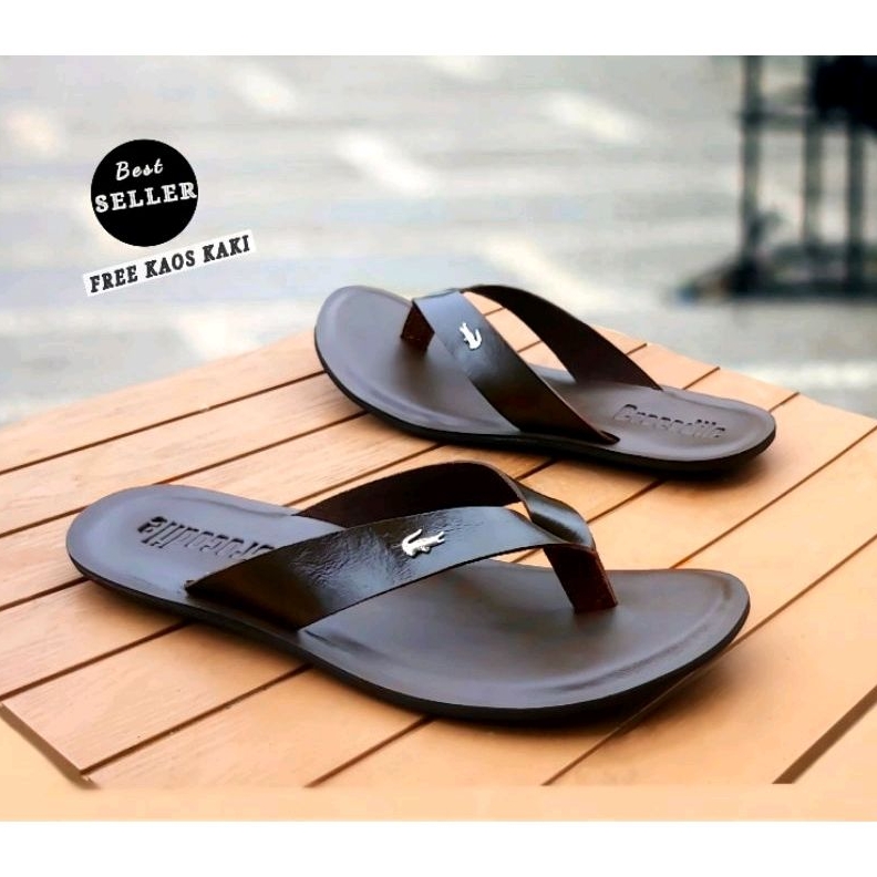 Best Product - Sandal Kulit Hitam Coklat Pria Flip Morin Jepit Kulit Sapi Casual Sendal Cowok Santai Leather