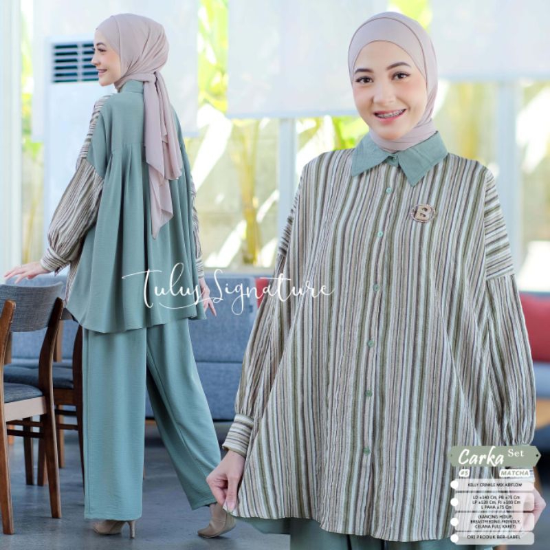 CARKA SET #5 BY TULUS SIGNATURE / ONESET MOTIF SALUR MUSLIMAH / Setelan celana crincle LD 140