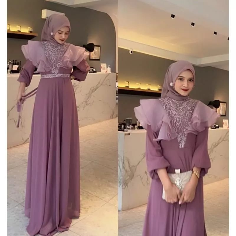 Mila dress kondangan gamis ceruty babydoll gaun pesta muslimah dres wanita muslim