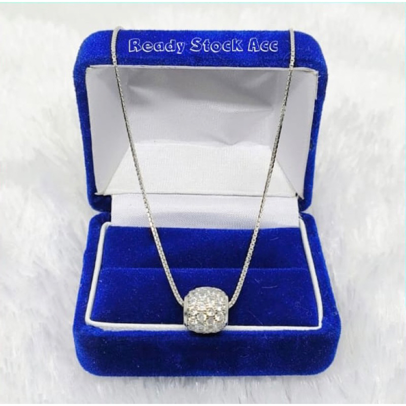 Kalung ITALY Kaca Liontin Bola Permata Titanium Silver