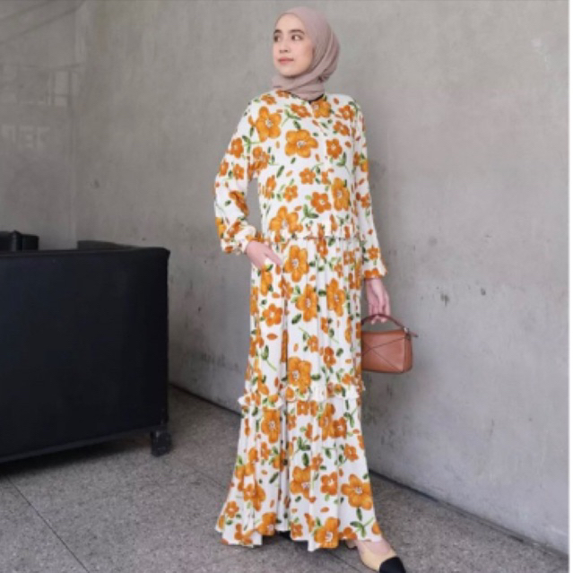 Floral dress gamis rayon by NHS looks