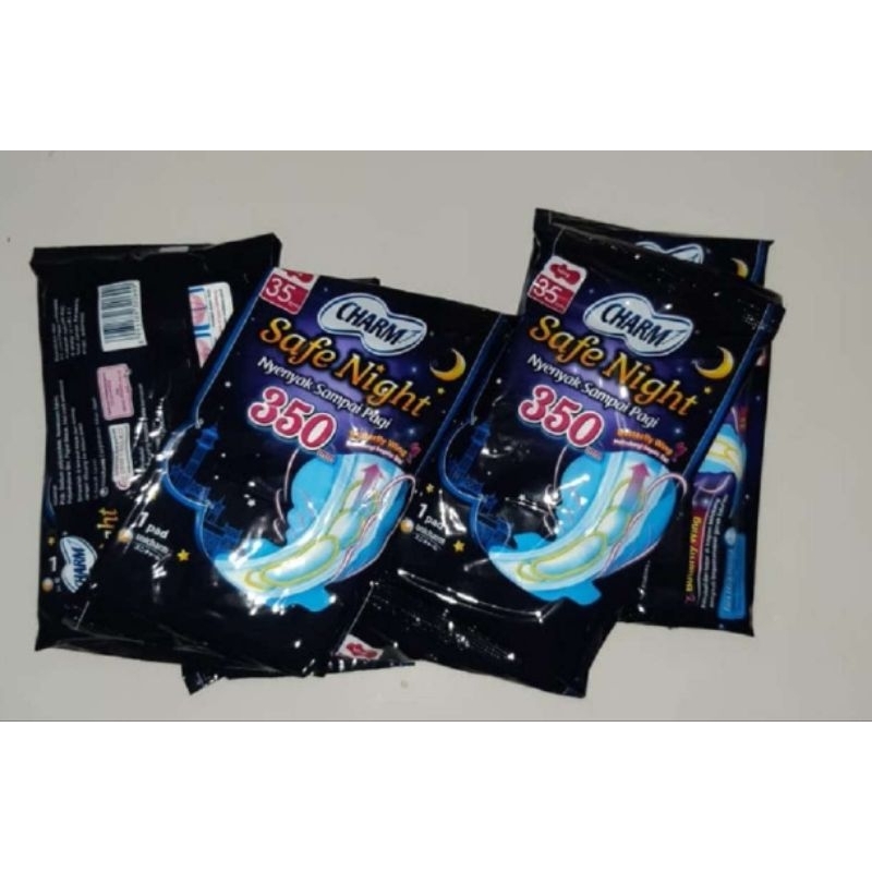 Charm Safe Night 350/ Pembalut Wanita Isi 2 Unicharm 1 Renceng 10 Pcs