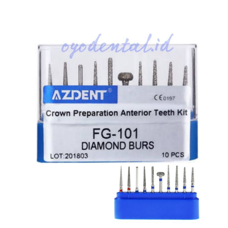 Dental diamond bur preparasi crown gigi anterior / preparation / bur pita biru kit set AZDENT