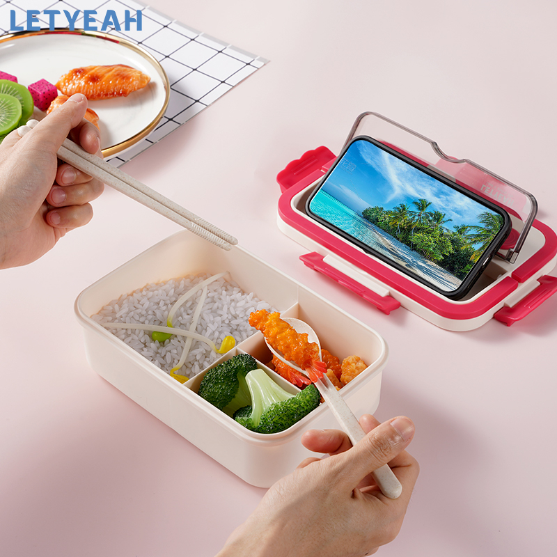 letyeah 1000ml Lunch box tempat bekal makan /kotak makan anti tumpah/Free sendok garpu