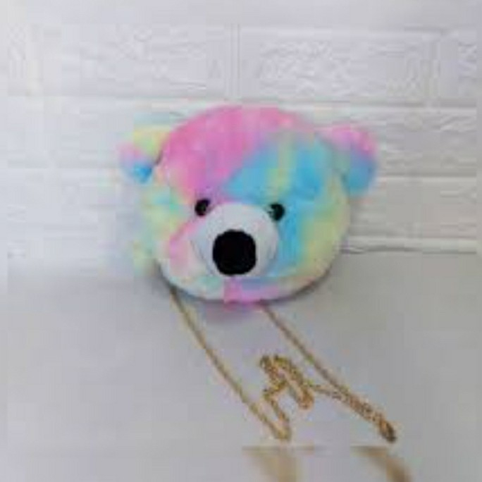 Tas Boneka Kepala Beruang Teddy Bear Selempang Rante Gold/Tas Hp Cewe LUCUUUUUUU