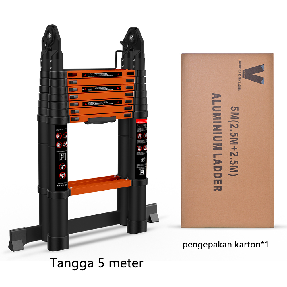 IXCE teleskopik aluminium alloy tangga lipat hitam orange 2.5 + 2.5 5M tangga teleskopik ganda 5 meter Harga grosir bisa nego