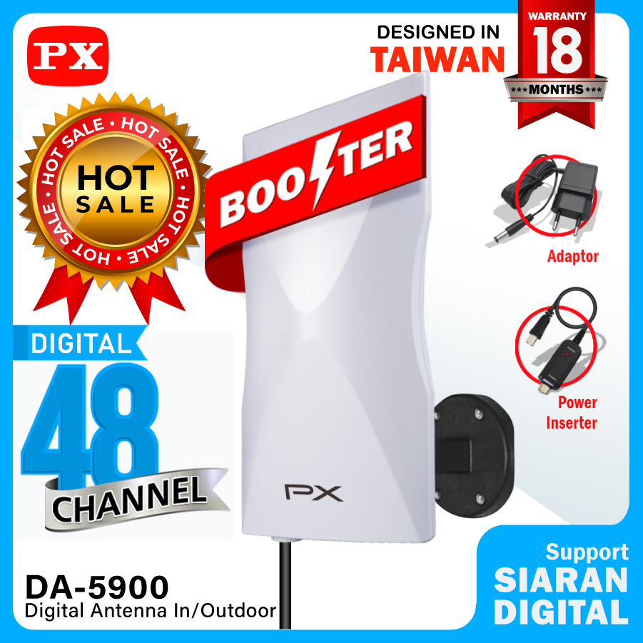Antena TV Digital Analog + Kabel 12M Booster Indoor-Outdoor Antenna PX DA-5900