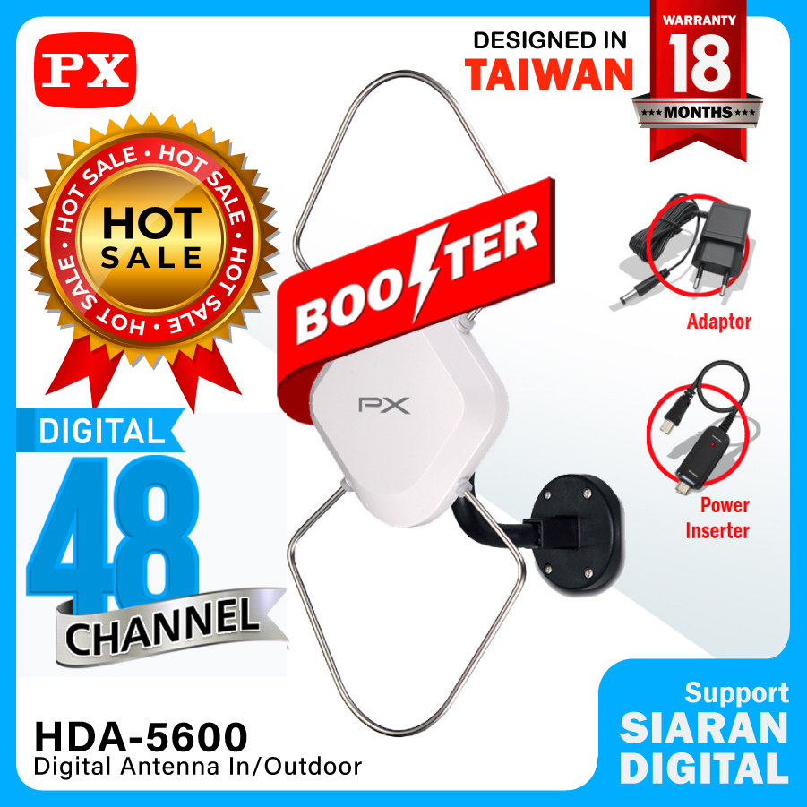Antena TV Digital Indoor/Outdoor + Kabel 12 Meter Booster PX HDA-5600 Sama dengan HDA-5000