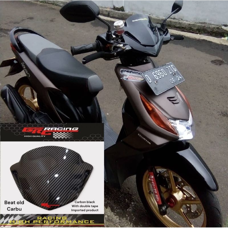 Visor variasi universal bahan akrilik pnp honda beat karbu beat fi lama beat new esp warna carbon free doubel tape lem 3m