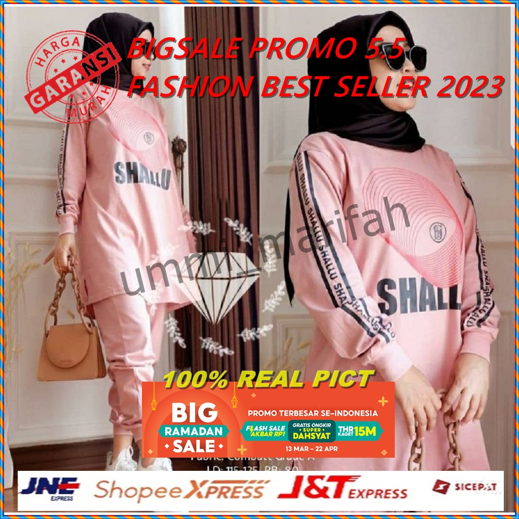 Set Olahraga Wanita Muslimah Zolaqu Desinta Soft Pink Set Premium - Baju Setelan Celana +Tunik Bigsi