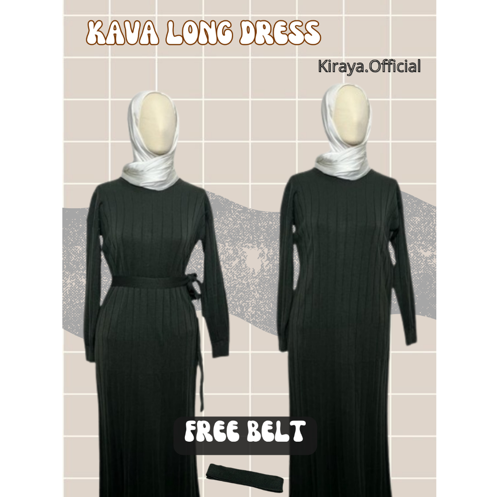 DRESS KOREAN STYLE -KAVA LONG DRESS KNIT- DRESS KONDANGAN/SETELAN WANITA KEKINIAN / FREE BELT / Dress Rajut Wanita / BISA COD