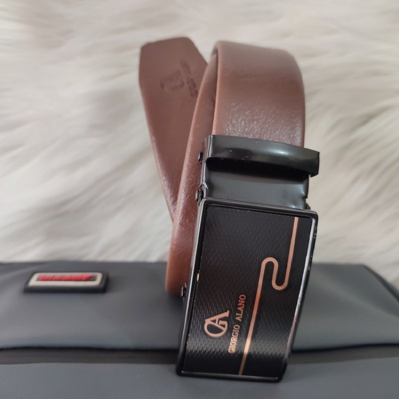 Giorgio | Ikat Pinggang Pria Spesial Cokelat | Sabuk Original Merk Giorgio Rell Kulit Sintetis