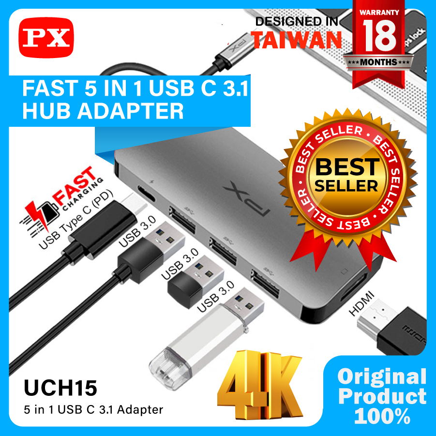 Converter Hub Adapter 5 in 1 4K USB Type C 3.1 USB HDMI PX UCH15