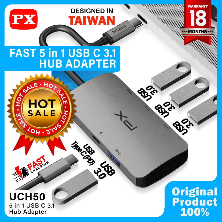 Converter Hub Adapter 5 in 1 USB Type C 3.1 to USB 3.0 PX UCH50