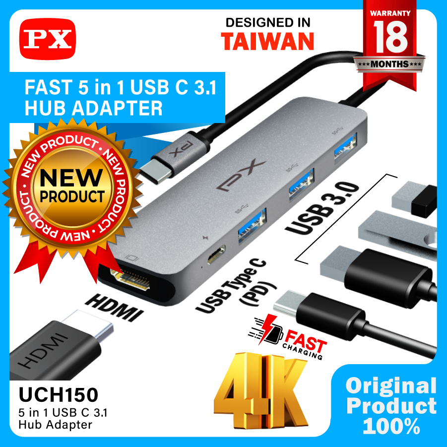 USB Type C 3.1 Hub Converter HDMI Laptop 5 in 1 PX UCH150