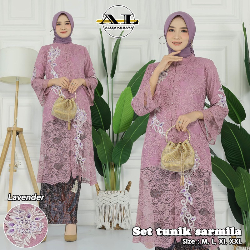 Permata Olshop / Setelan Kebaya Tunik Sarmila / Baju Kurung Kancing Brukat Modern / Kebaya Brukat Tanpa Gliter / Baju Tunik Kebaya Pesta / Kebaya Busui Tunik