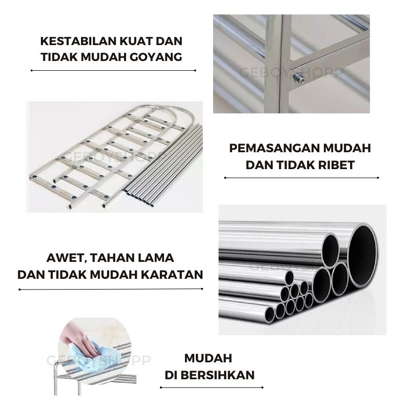 [TIANG TENGAH 4PCS] Rak Sepatu Stainless Steel / Rak Penyimpanan Sepatu 100% Stainless Steel