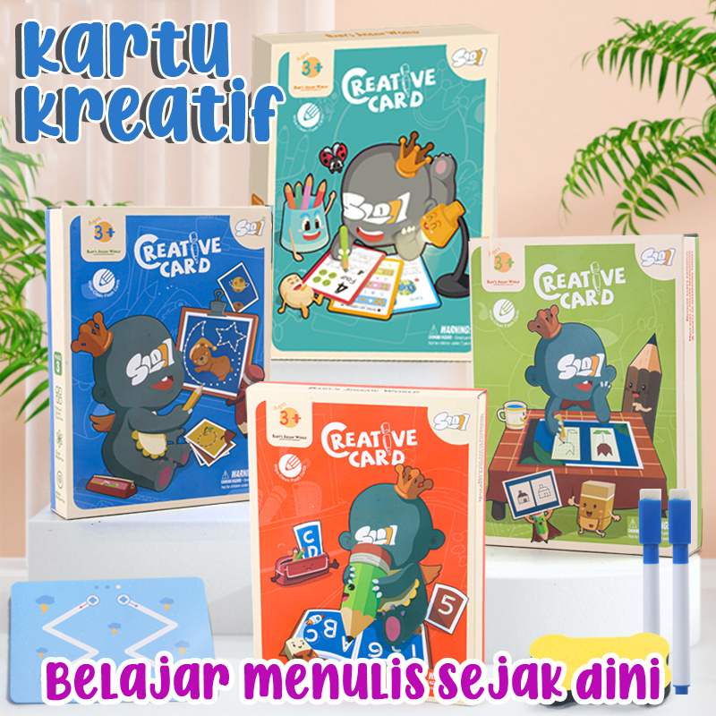 Creative Card 36 PCS 4 Level Mainan Edukasi Edukatif Menulis Full Color Bisa Dihapus Anti Air