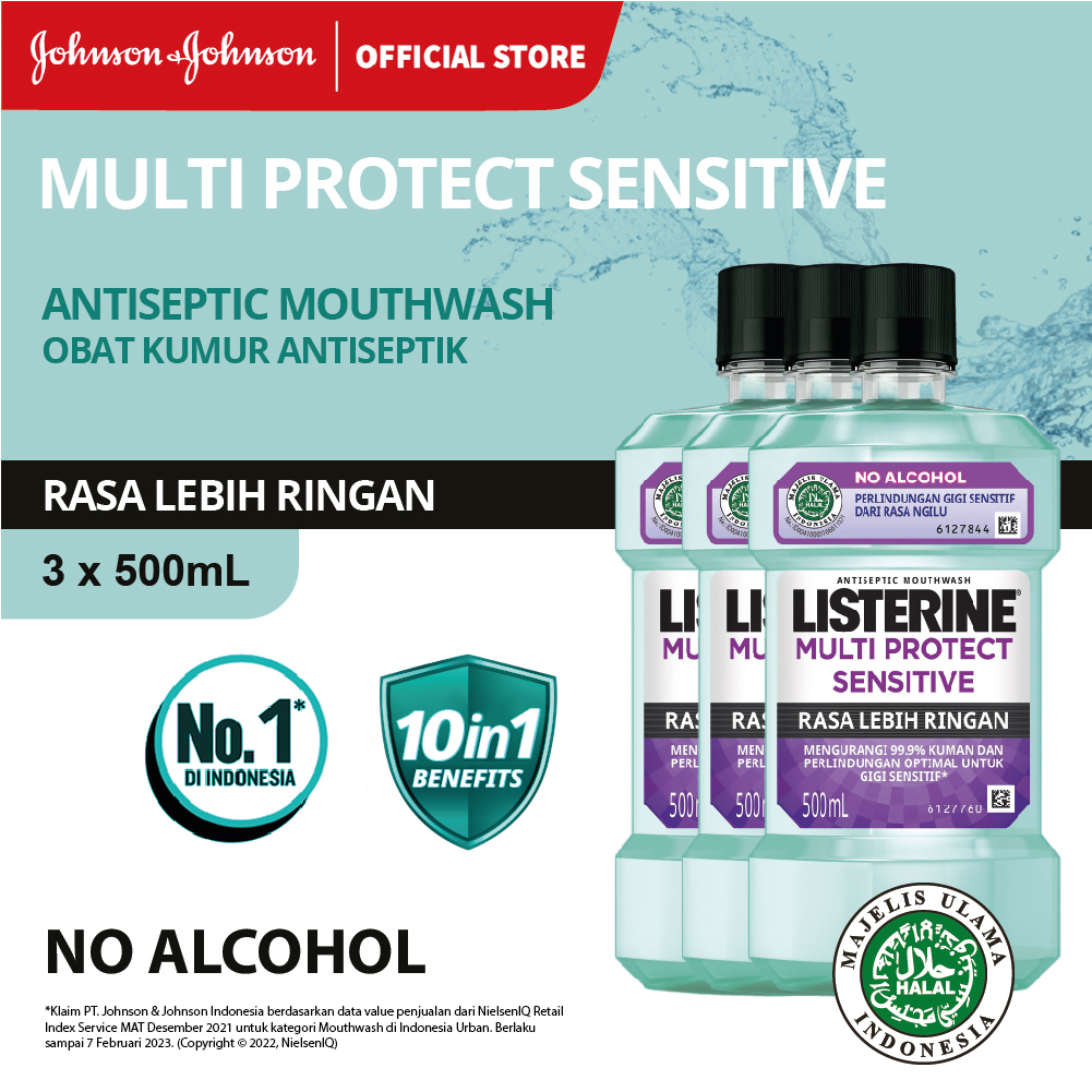 Listerine Multi Protect Sensitive Mouthwash / Obat Kumur 500ml - isi 3