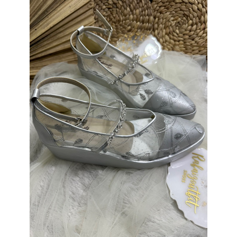 sepatu pesta wedges wanita silver 5cm