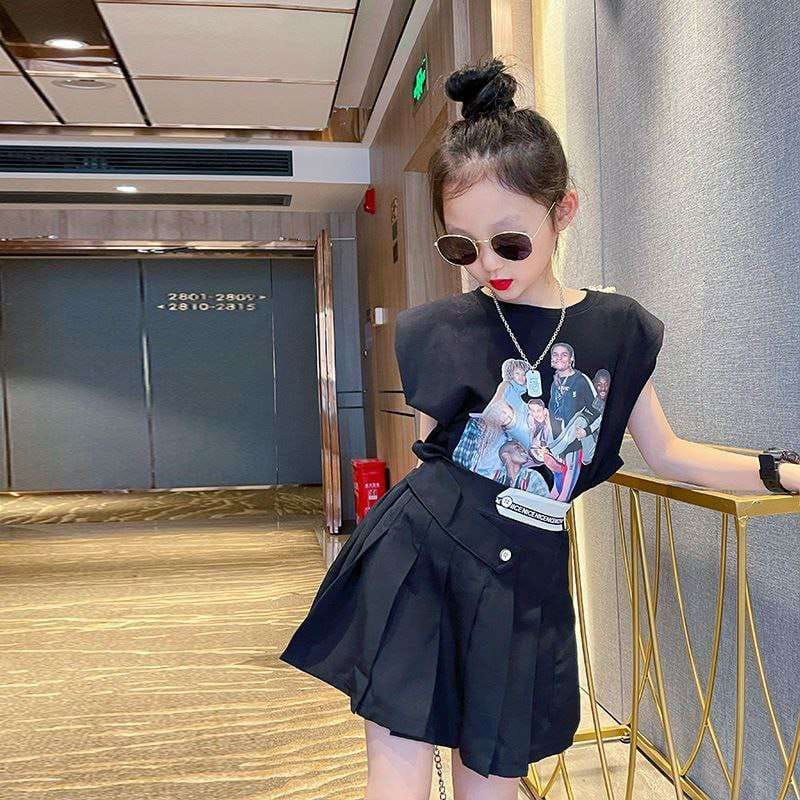 Setelan Anak Perempuan Korean Pop Style Skort BLACK