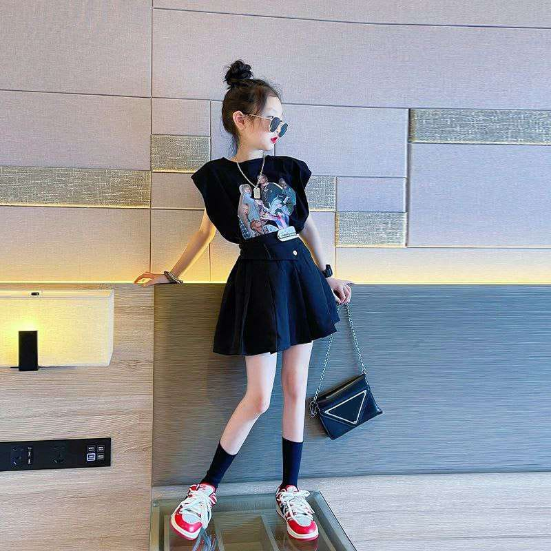 Setelan Anak Perempuan Korean Pop Style Skort BLACK