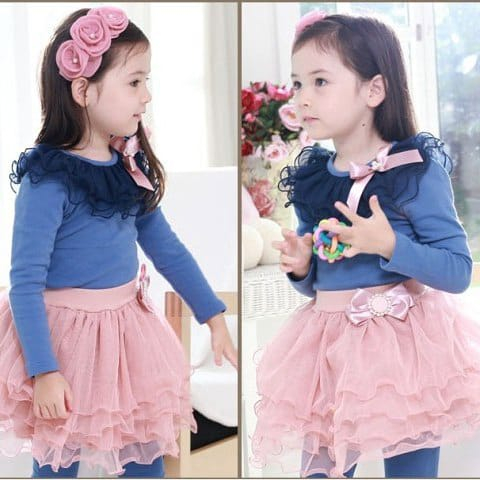 SHR - Setelan Tutu Anak Perempuan Curly Rample Blue Peach