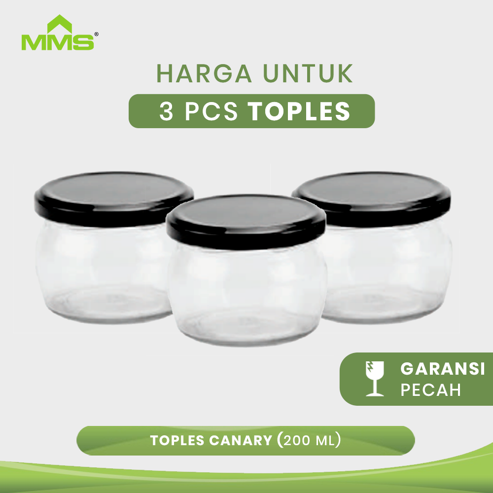 Toples Kaca Tutup Stainless Kedap Udara Canary 200 ML isi 3 PCS MMS
