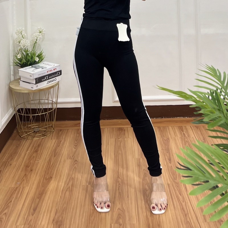 Legging List 2 Putih Wanita / Legging Panjang Stripe Premium Jumbo