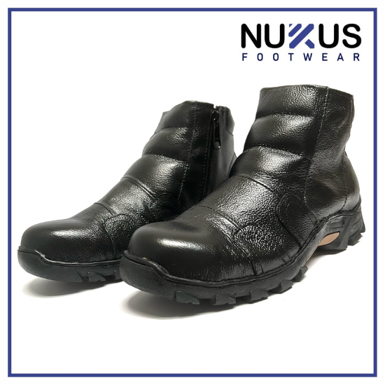 Nukus Sepatu Safety Boots Pria Resleting Kulit Sapi Asli Hitam - BRS P