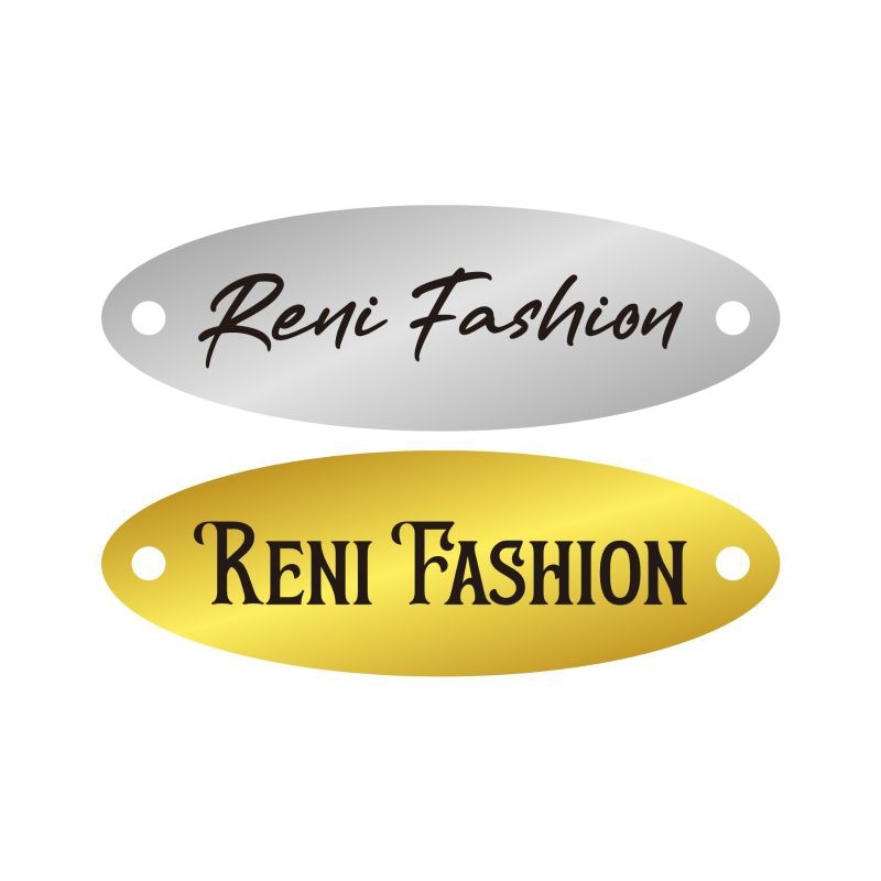 

label akrilik Reni Fashion gold 50 pcs dan silver 50 pcs tulisan hitam