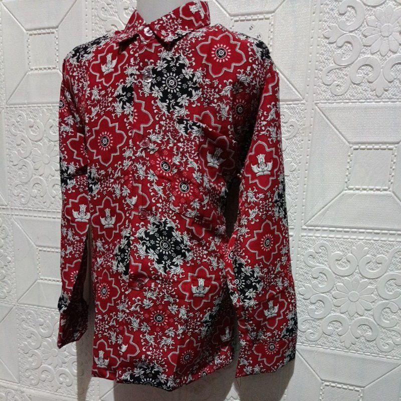 BAJU BATIK SEKOLAH/BATIK PRINTING MERAH/BAJU BATIK TUTWURI MERAH/SERAGAM SEKOLAH