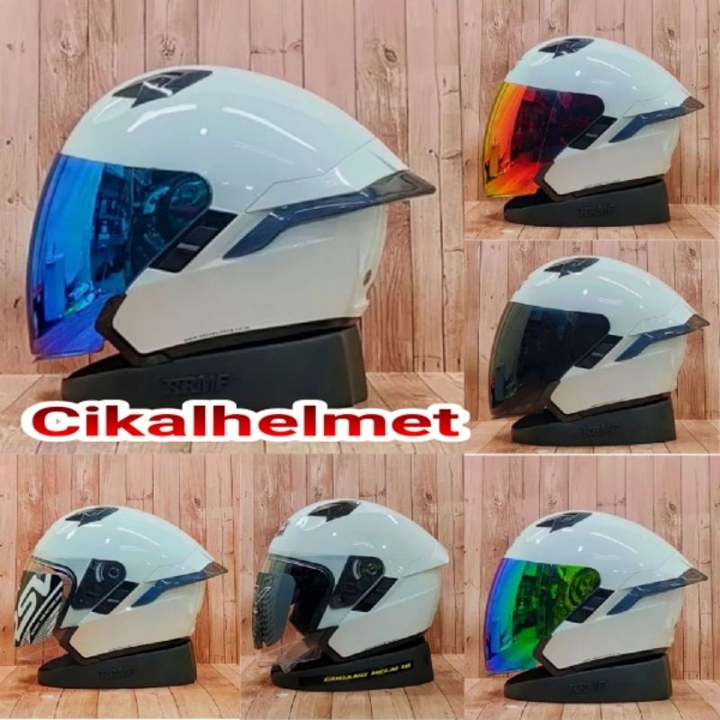 HELM RSV SV300 SOLID WHITE GLOSSY PAKET GANTENG VISOR IRIDIUM + SPOILER
