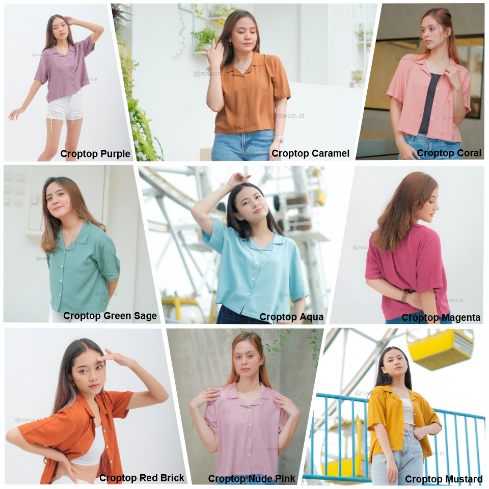 KEMEJA WANITA CROP TOP POLOS KATUN RAYON CROP SHIRT ORGANIK