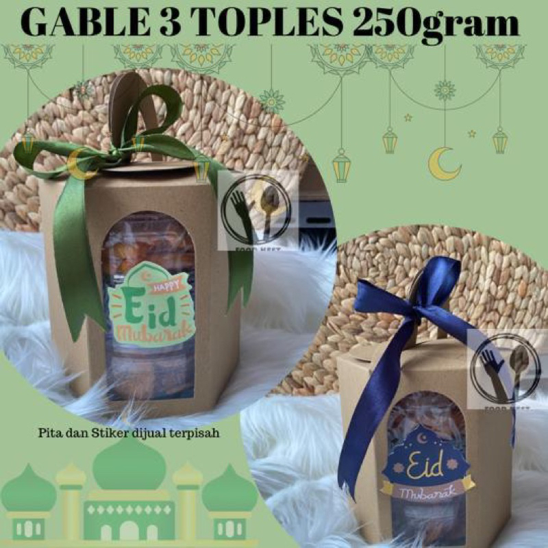 handle box tas jinjing hexagonal gable toples 250gr isi 3 window kotak jinjing toples isi 3 250gr dus kue kering hampers box toples lebaran box toples natal box toples isi 3 handle box window kraft