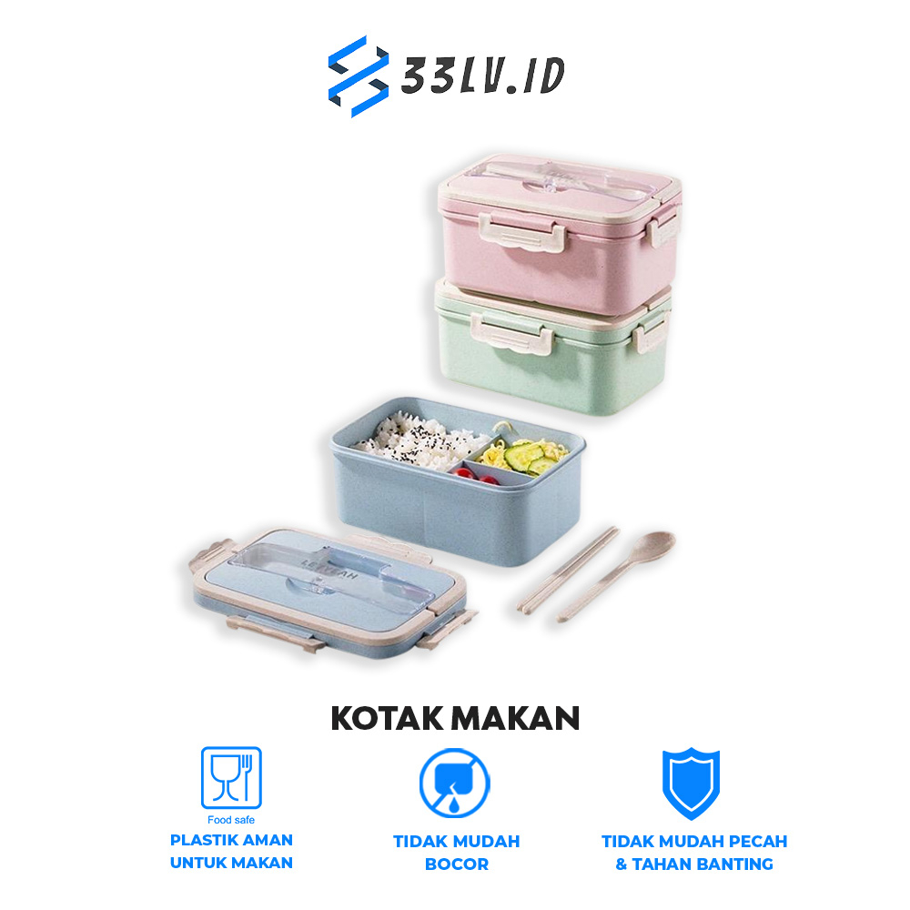 【33LV.ID】 Lunch Box Set 1000 ML Kotak Makan Siang BPA Free Tempat Makan Gagang KTM03