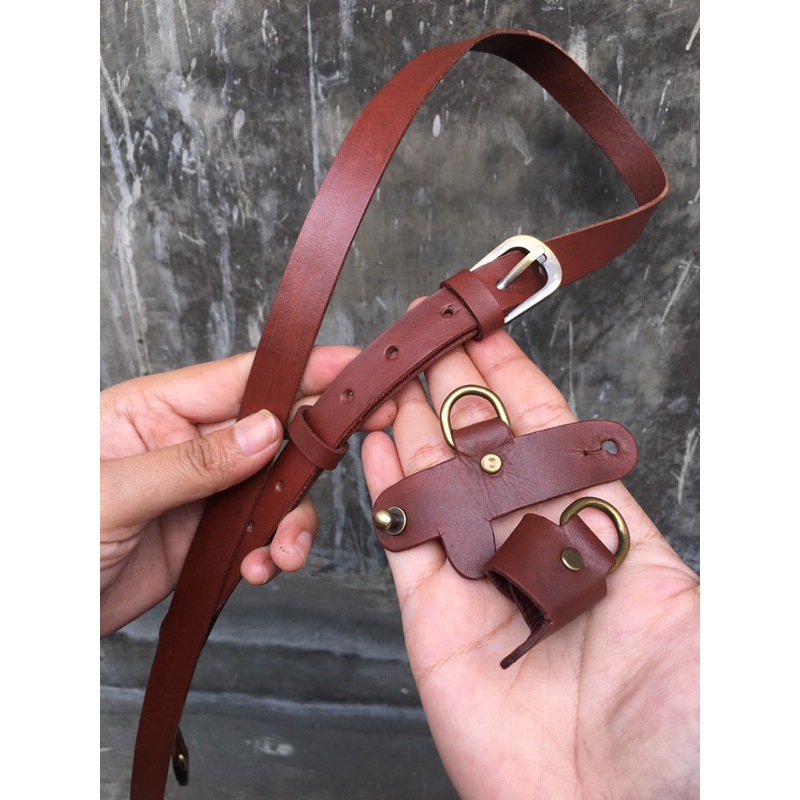 Lanna Strap tas kecil bahan kulit asli warna coklat handmade