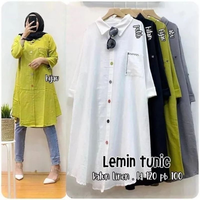 LEMIN TUNIK/ATASAN TUNIK,pakaian muslim wanita bahan linen