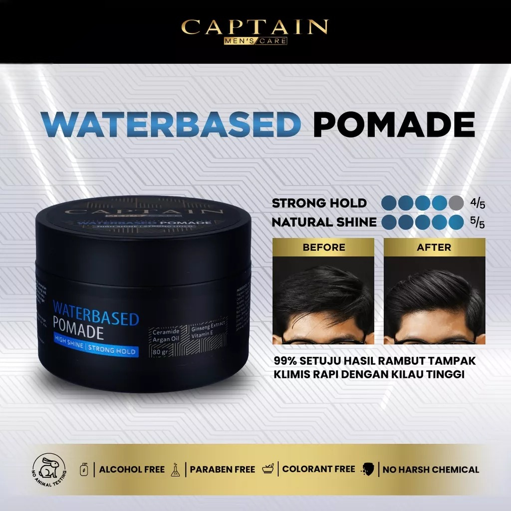 CAPTAIN Water Based Hair Styling Pomade - Minyak Wax Styling Pengkilap Pelembut Rambut Klimis Pomade