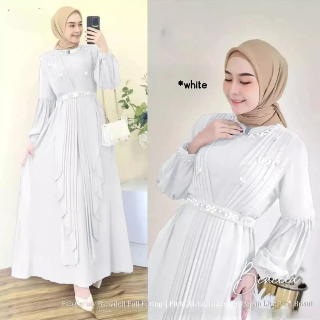 Baju Dress Wanita Terbaru Baju Muslim Wanita Kekinian Gamis Wanita Benecia Maxy Dress Gamis Ceruty Babydoll Aplikasi Payet Mewah Full Puring