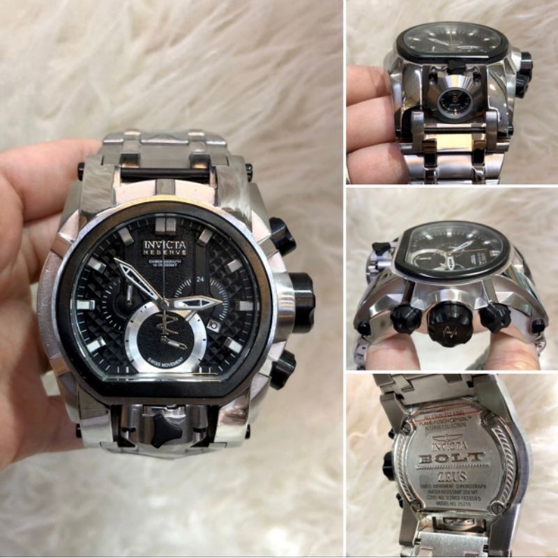 Jam tangan INVICTA BOLT ZEUS Dual time Chronograph Stainless steel fullset