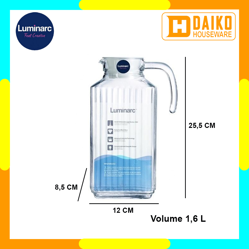 Teko Kaca Luminarc Quadro Jug 1,7 L Pitcher Air Minum Original