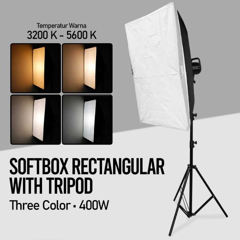 LITURUI Softbox Rectangular Single Metal Three Color 400W with Tripod - CB-VL100P