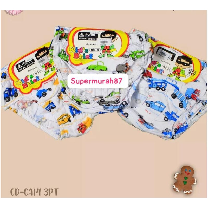 [ 3PCS ]Celana Dalam anak cowok agree putih | CD Agree Kids Motif MOBIL