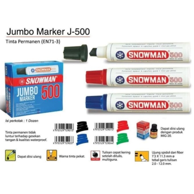 

SPIDOL SNOWMAN JMB 500 MERAH (360) / SPIDOL SNOWMAN JUMBO 500 HITAM (360) / SPIDOL SNOWMAN JMB 500 BIRU (360)