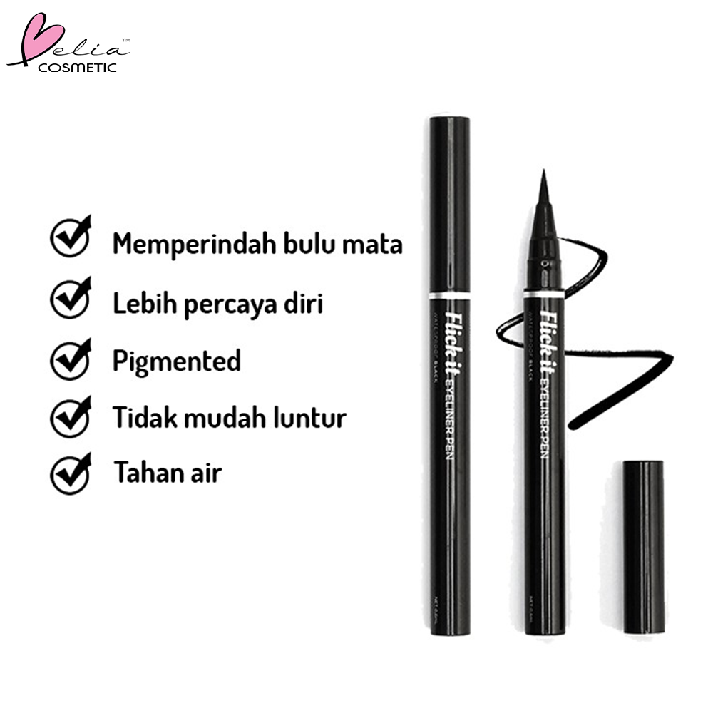 ❤ BELIA ❤ Just Miss Eyeliner Spidol Tahan Air 0.6 ml Flick it Eyeliner Pen Waterproof Anti Air BPOM JUS Black