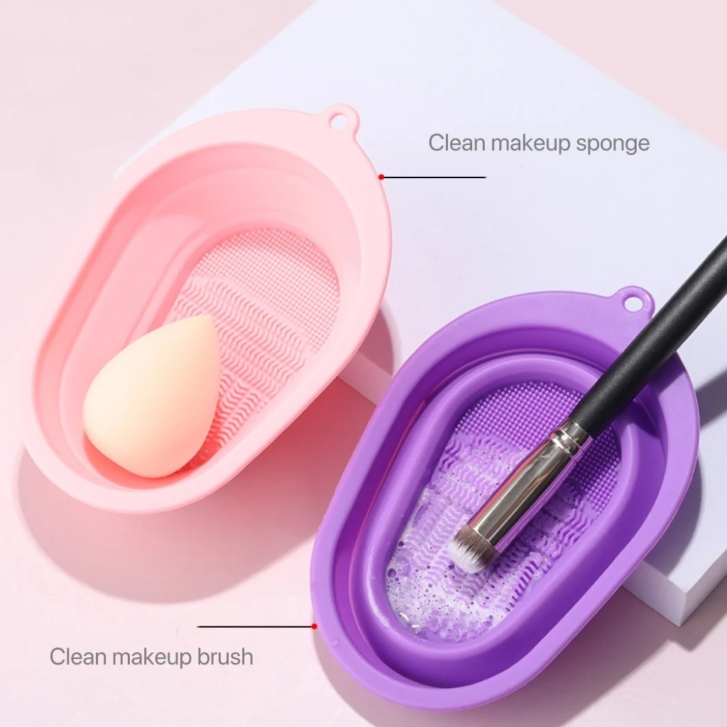 Mangkuk Pembersih Brush Make Up Bahan Silikon / Mangkuk Lipat Pencuci Kuas Kosmetik Portable