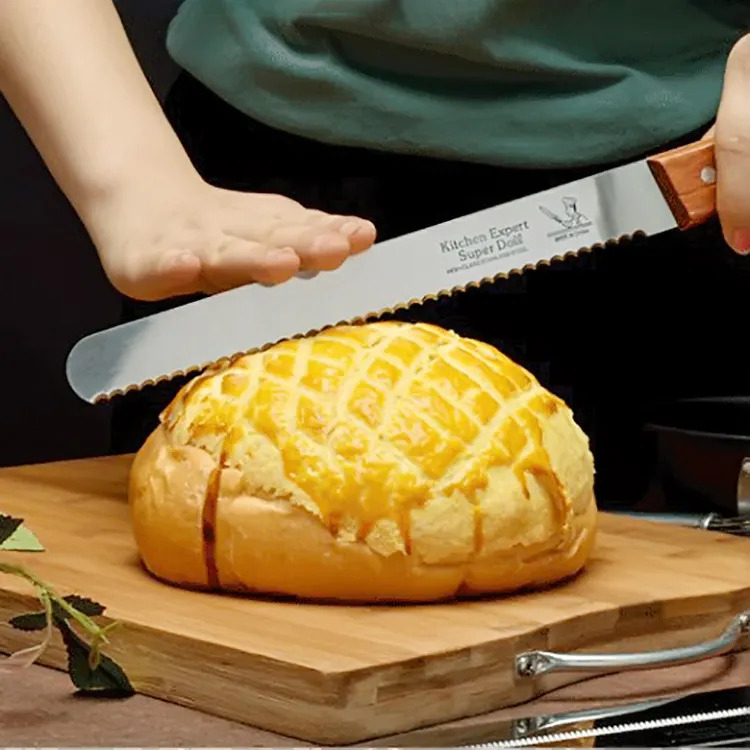 Pisau Roti Gerigi Kue Cake Keju Gagang Kayu Panjang Bahan Stainless Steel Serrated Cake Knife Bread Cheese Cutter Serbaguna TERLARIS TERMURAH