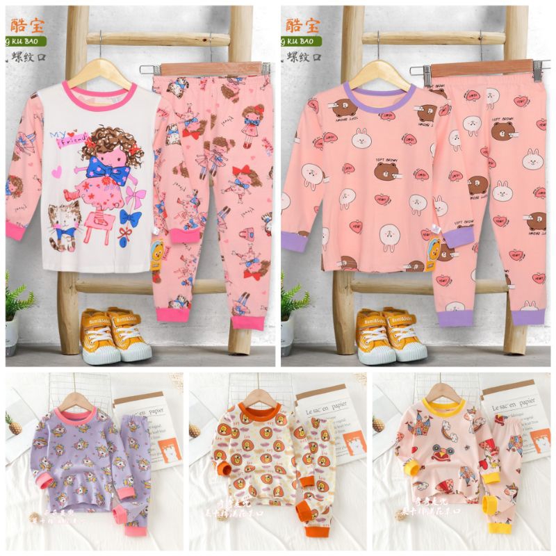 piyama anak import lengan panjang katun premium pp fit joger usia 1-9 tahun