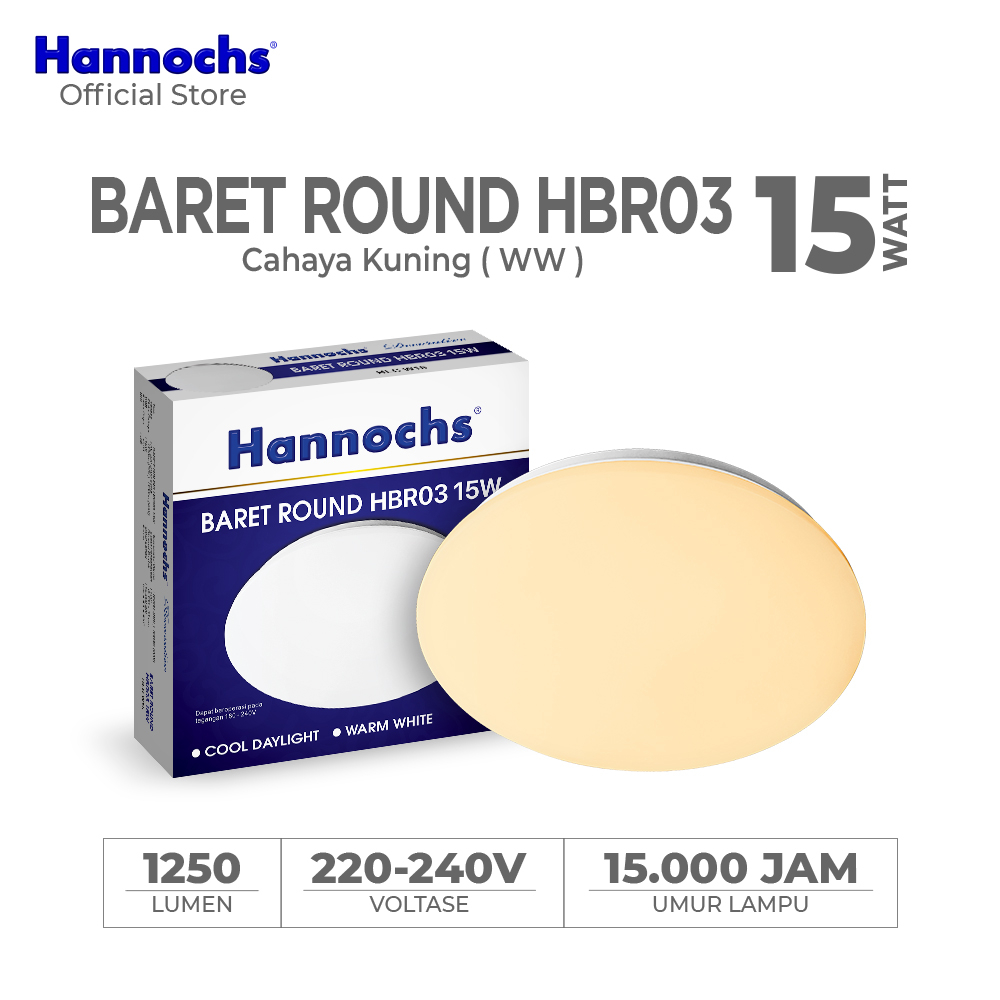 Hannochs Lampu Downlight LED Baret Round HBR03 15W Cahaya Kuning